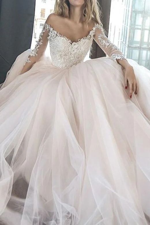 Off the Shoulder Champagne Tulle Ball Gown