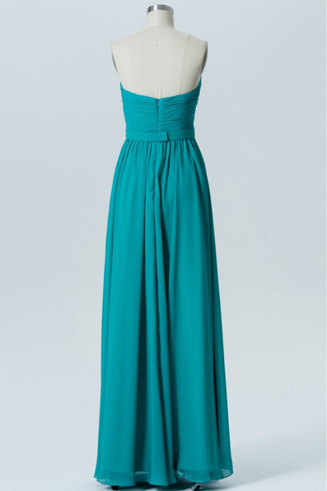 Turquise Strapless Ruffle Chiffon Bridesmaid Dress