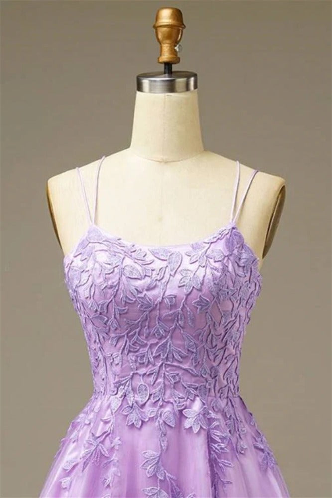 Lavender Straps Applique Homecoming Dress with Lace-up