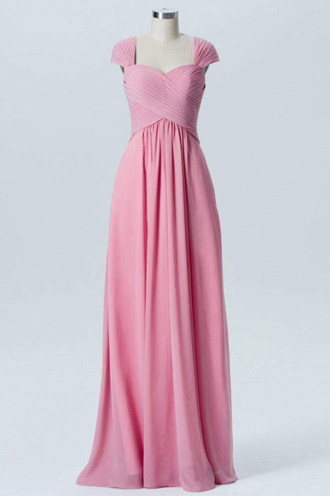 Blush Pink Straps High Waist Long Bridesmaid Dress