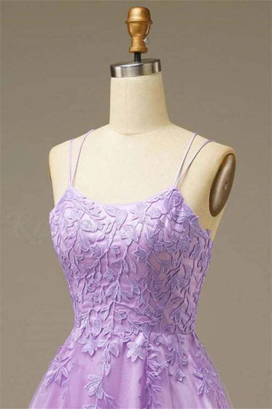 Lavender Straps Applique Homecoming Dress with Lace-up