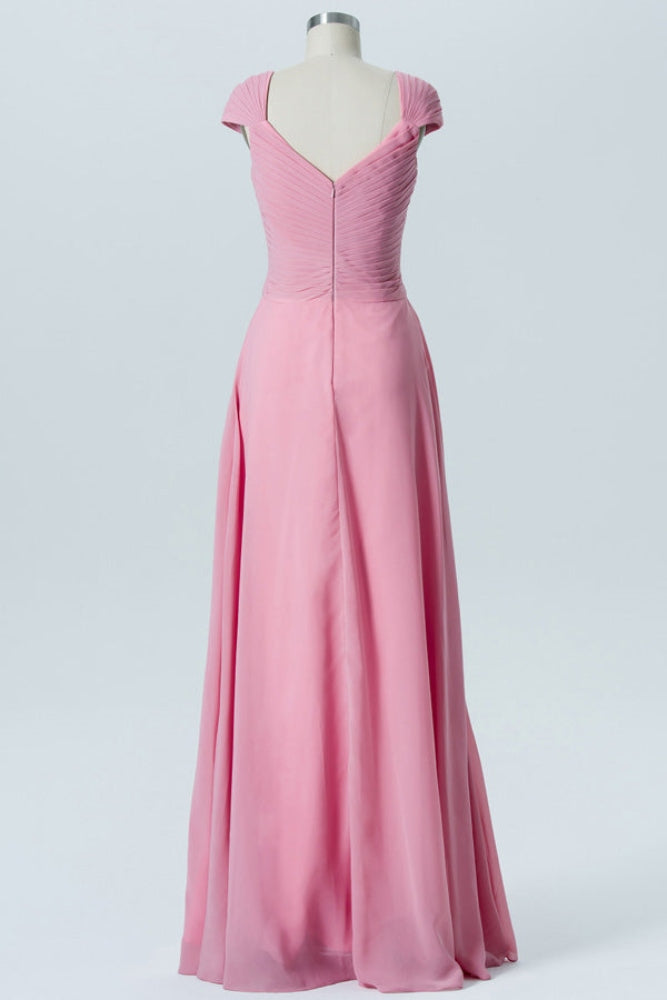 Blush Pink Straps High Waist Long Bridesmaid Dress