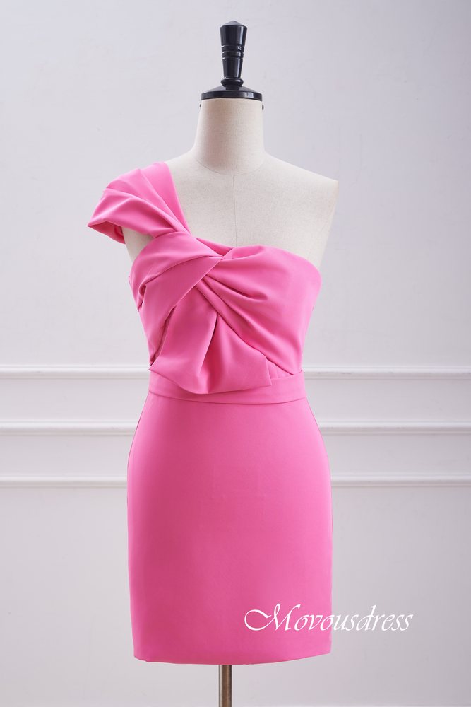 Hot Pink One Shoulder Twist Knot Bodycon Homecoming Dress