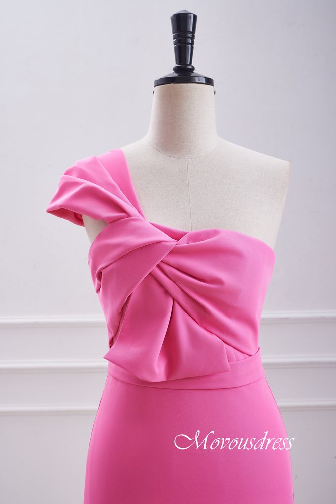 Hot Pink One Shoulder Twist Knot Bodycon Homecoming Dress