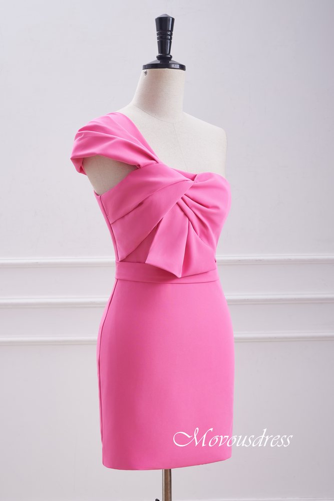 Hot Pink One Shoulder Twist Knot Bodycon Homecoming Dress