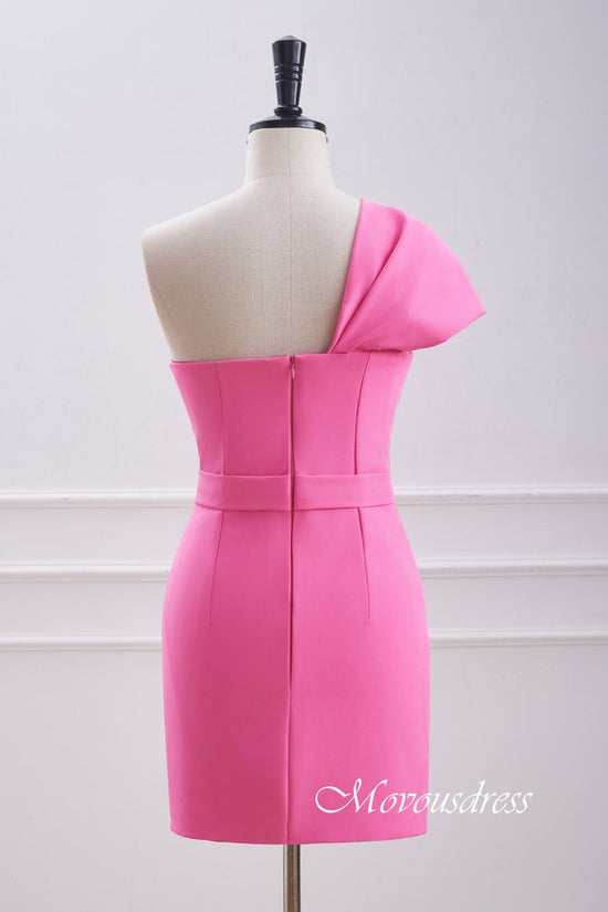 Hot Pink One Shoulder Twist Knot Bodycon Homecoming Dress