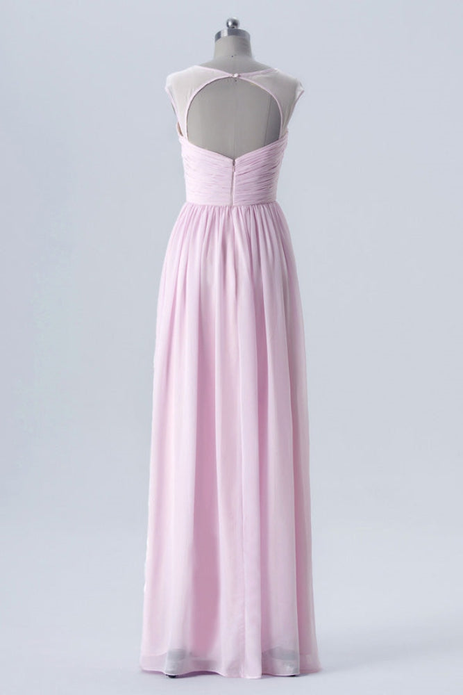 Pink Straps Corset Chiffon Bridesmaid Dress