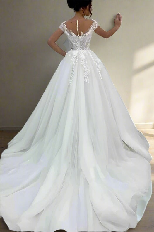 White Off the Shoulder Applique A-Line Ball Gown