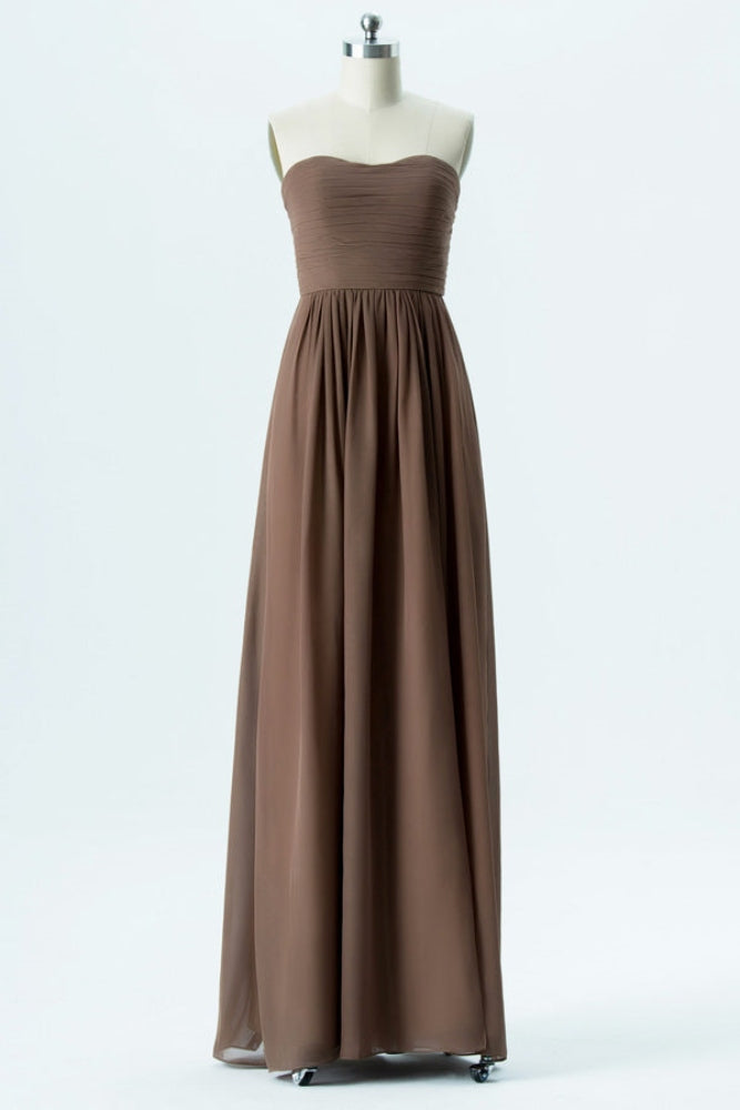 Brown Strapless Ruffle Chiffon Bridesmaid Dress