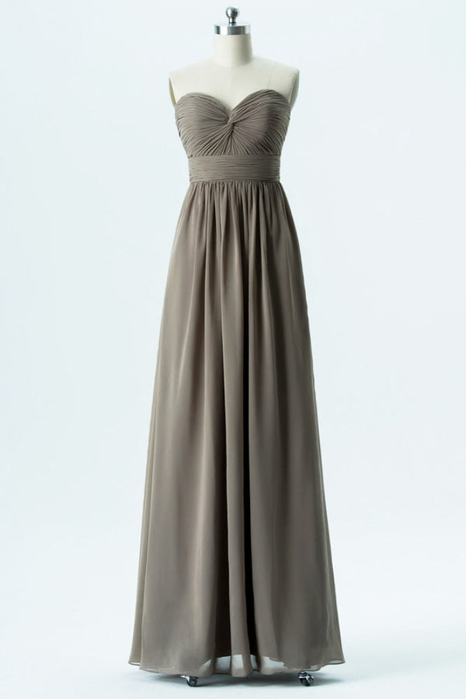 Brown Strapless Twist Knot A-Line Bridesmaid Dress