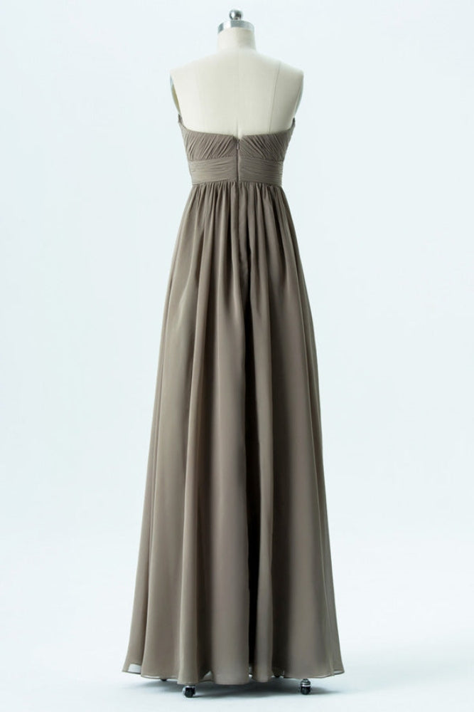 Brown Strapless Twist Knot A-Line Bridesmaid Dress