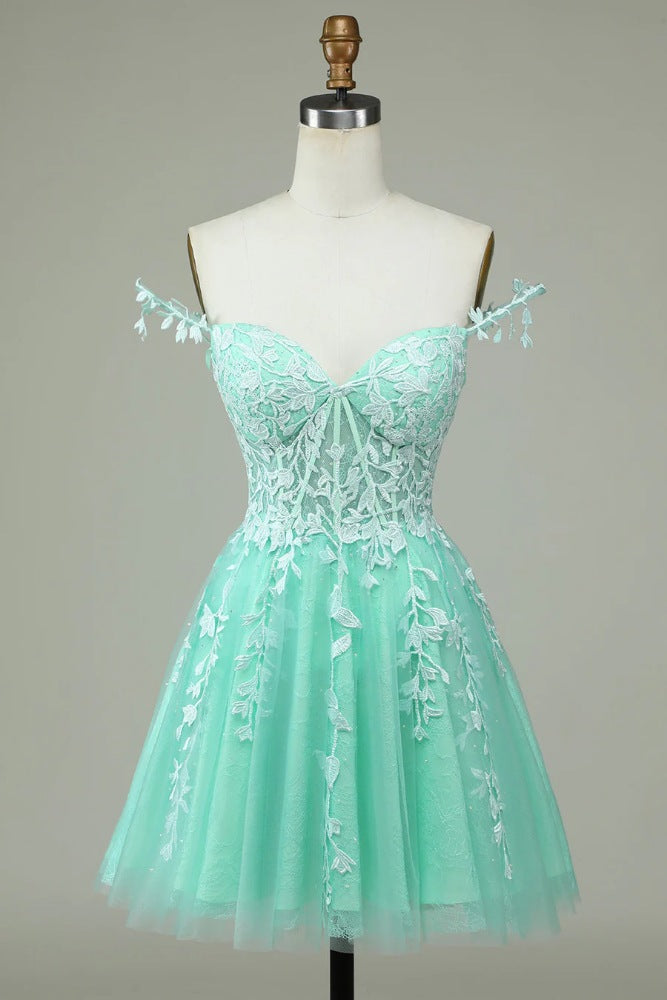 Mint Green Straps Applique A-Line Tulle Homecoming Dress