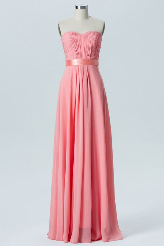 Coral Strapless Pleated Bridesmaid Dress with Bow