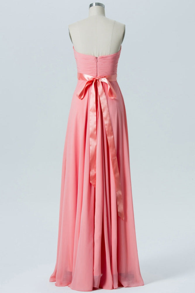 Coral Strapless Pleated Bridesmaid Dress with Bow