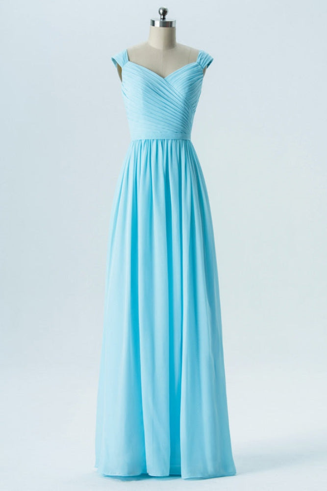 Light Blue V-Neck Chiffon Long Bridesmaid Dress