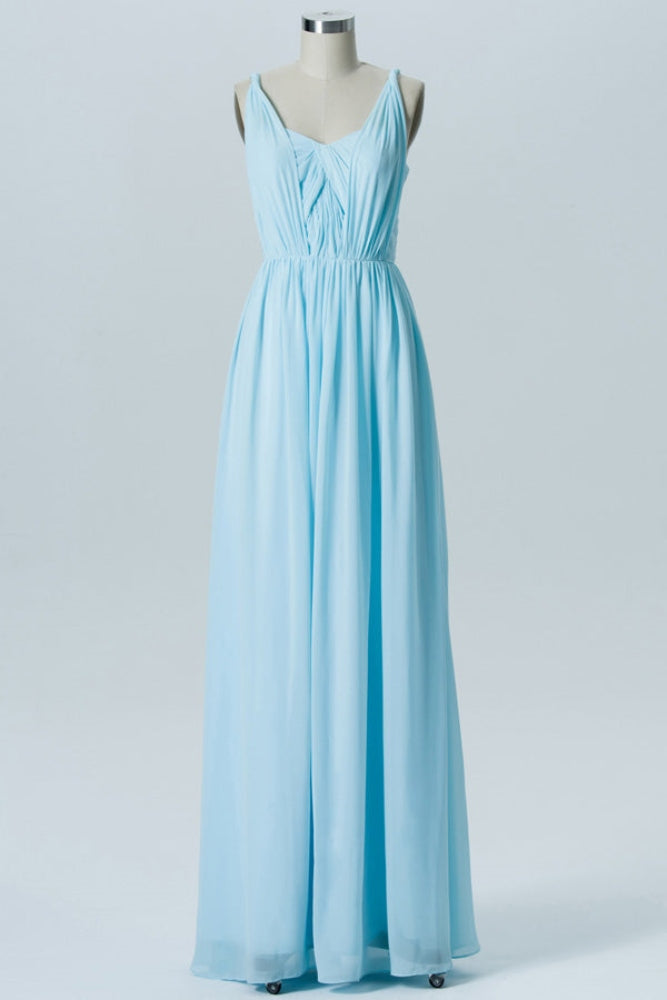 Light Blue Chiffon A-Line Bridesmaid Dress with Adjustable Straps