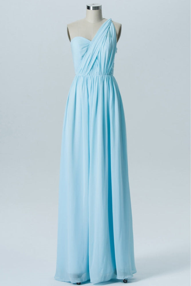 Light Blue Chiffon A-Line Bridesmaid Dress with Adjustable Straps