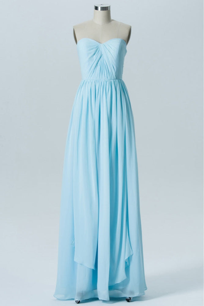 Light Blue Chiffon A-Line Bridesmaid Dress with Adjustable Straps