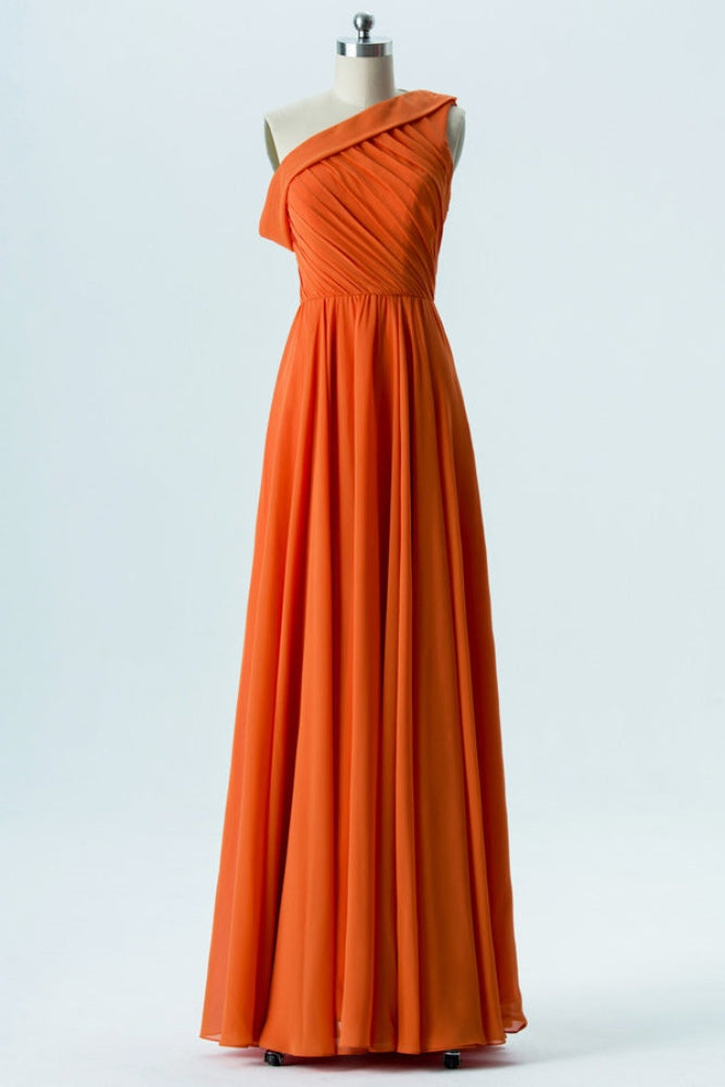 Orange One Shoulder A-Line Bridesmaid Dress