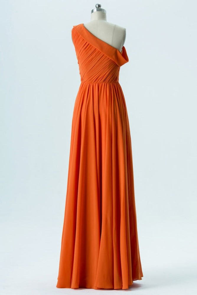 Orange One Shoulder A-Line Bridesmaid Dress