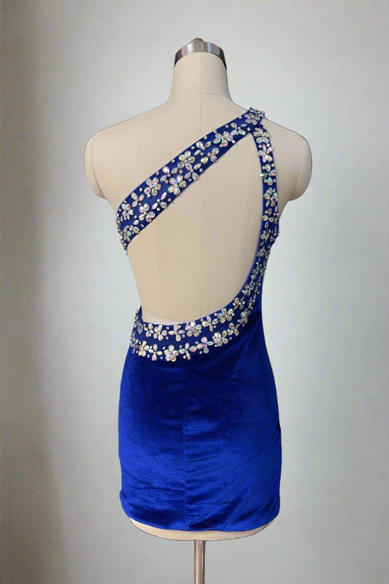 Royal Blue Velvet One Shoulder Homecoming Dress with Rhinestones