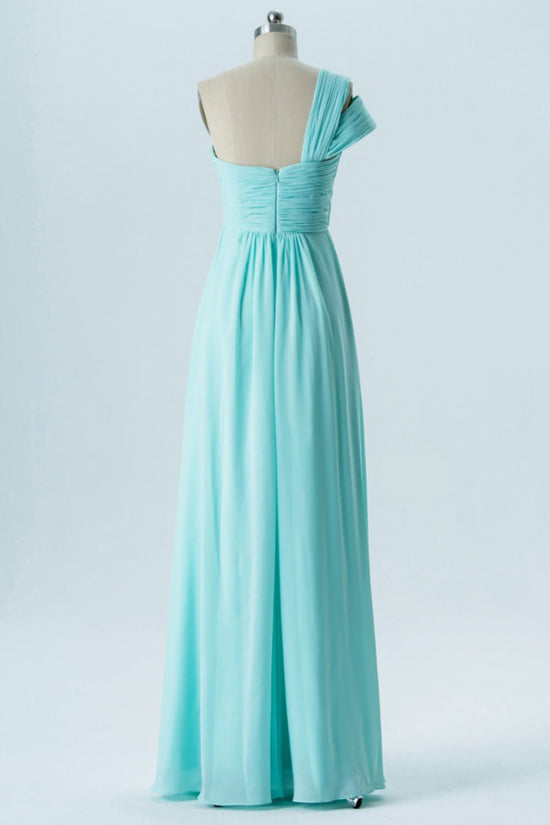 Aqua Blue One Shoulder Pleated Long Bridesmaid Dress Movousdress Aqua Blue One Shoulder Pleated Long Bridesmaid Dress Movousdress