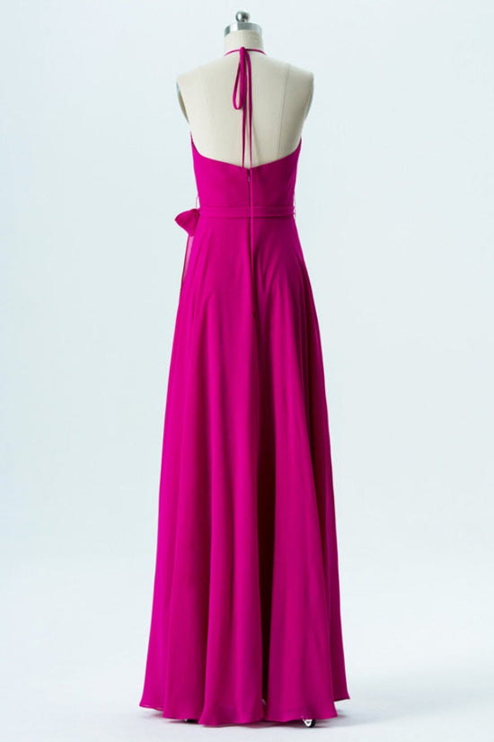 Fuchsia Halter A-Line Chiffon Bridesmaid Dress with Bow