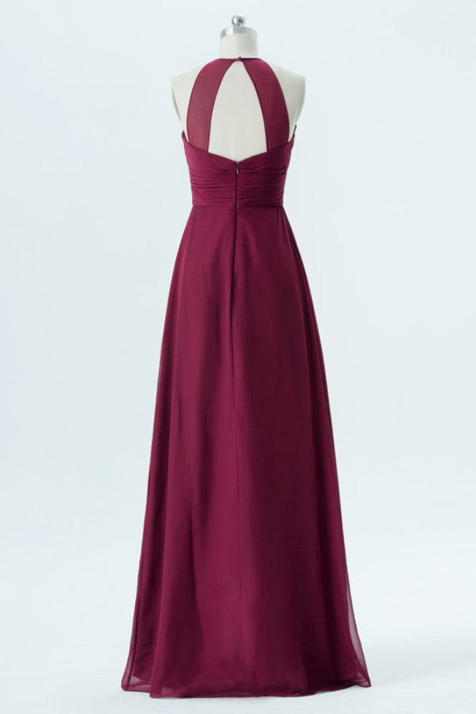 Burgundy Halter A-Line Chiffon Bridesmaid Dress