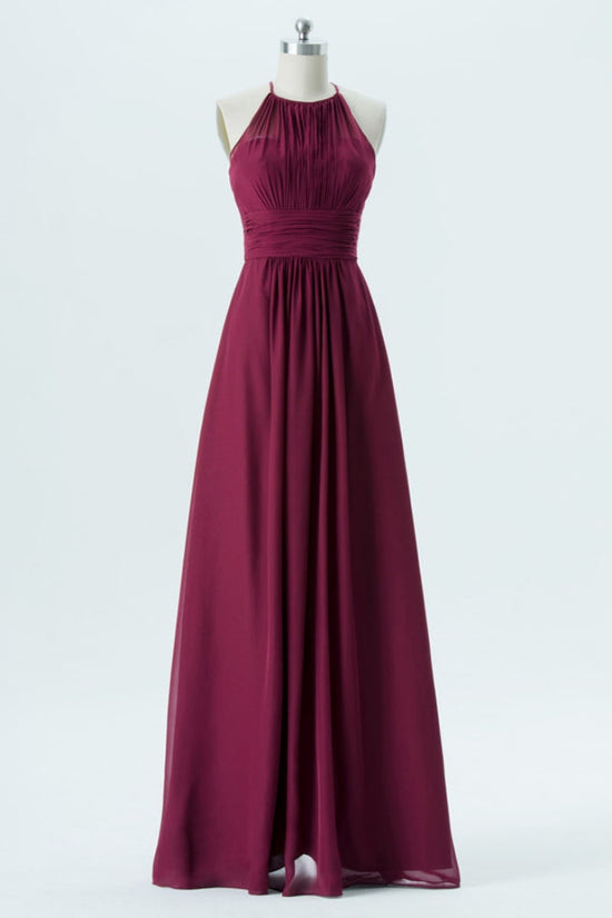 Burgundy Halter A-Line Chiffon Bridesmaid Dress