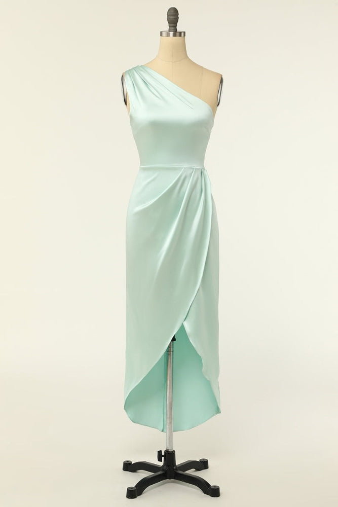 Mint Green One Shoulder Satin Bridesmaid Dress