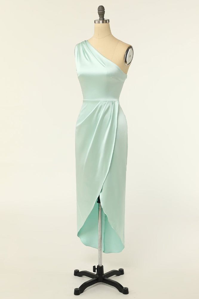 Mint Green One Shoulder Satin Bridesmaid Dress