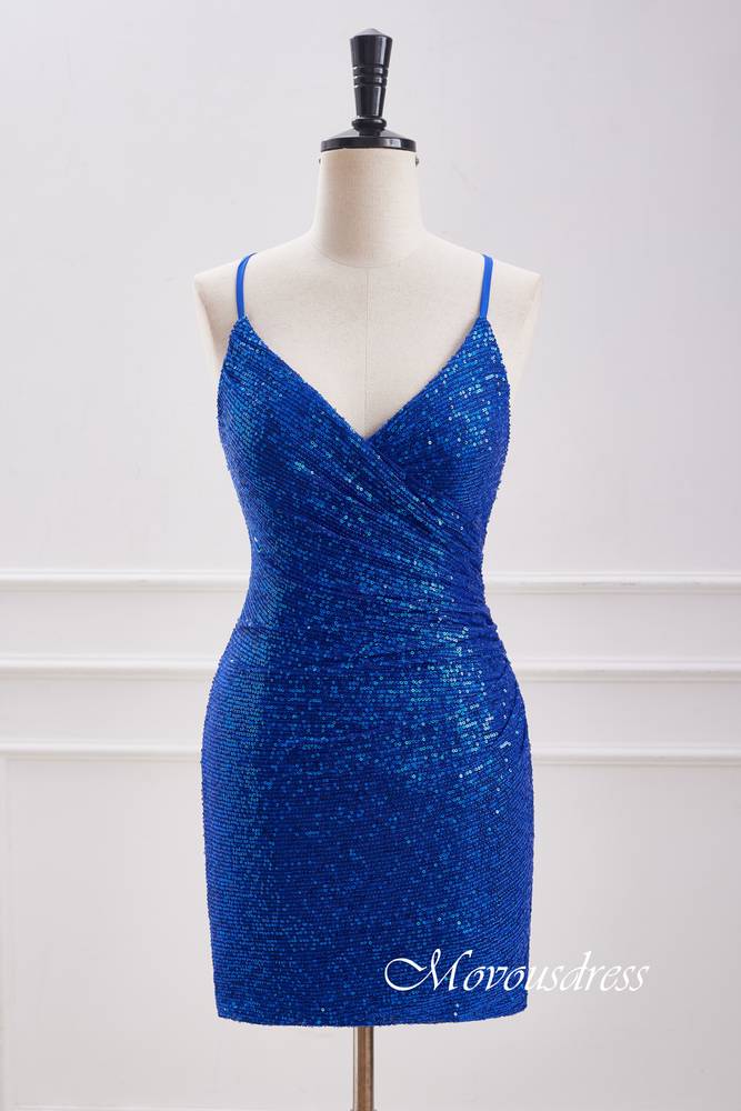 Royal Blue V-Neck Sequin Bodycon Homecoming Dress