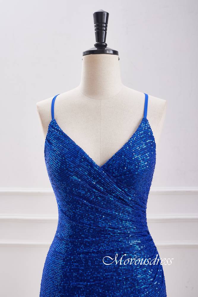 Royal Blue V-Neck Sequin Bodycon Homecoming Dress