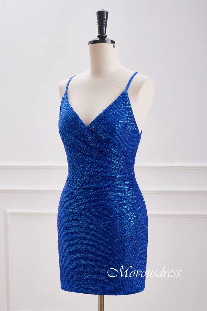 Royal Blue V-Neck Sequin Bodycon Homecoming Dress