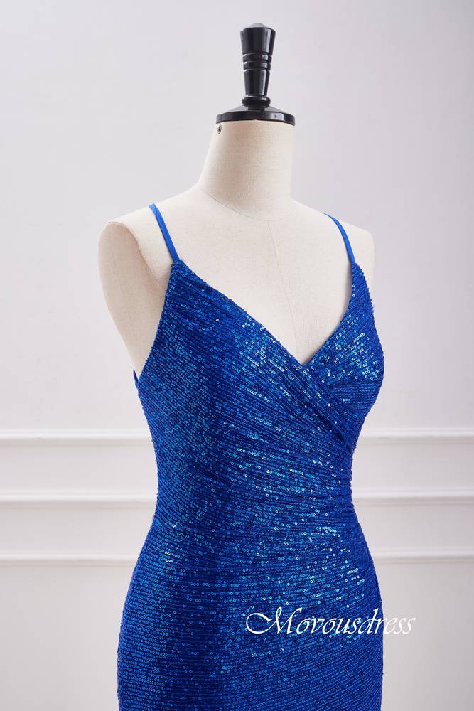 Royal Blue V-Neck Sequin Bodycon Homecoming Dress