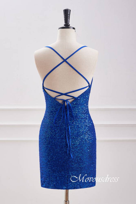 Royal Blue V-Neck Sequin Bodycon Homecoming Dress Movousdress Royal Blue V-Neck Sequin Bodycon Homecoming Dress Movousdress