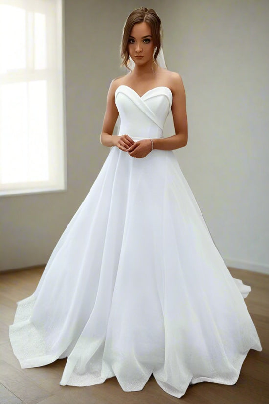 White Strapless A-Line Tulle Wedding Dress