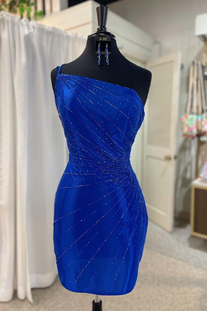 Asymmetrical Royal Blue One Shoulder Homecoming Dress