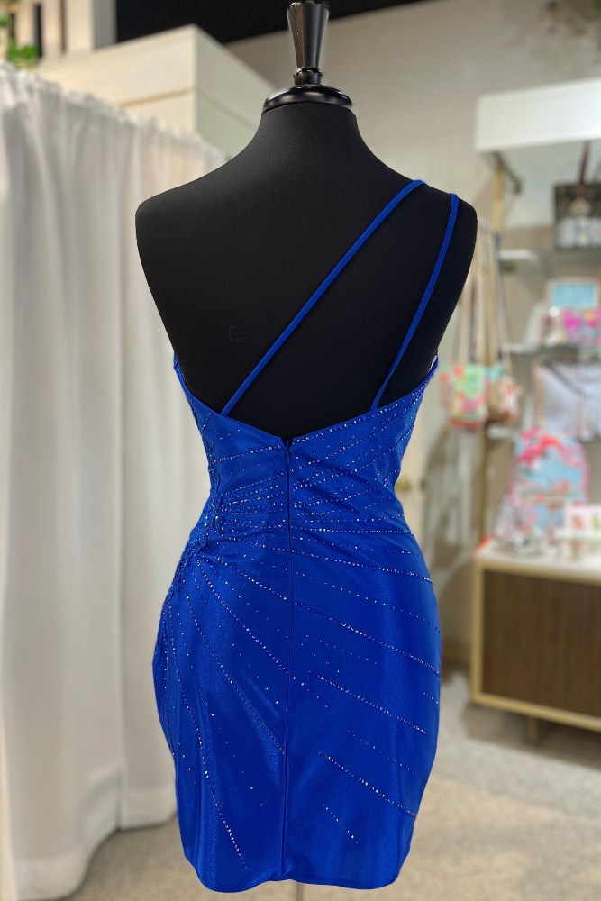 Asymmetrical Royal Blue One Shoulder Homecoming Dress