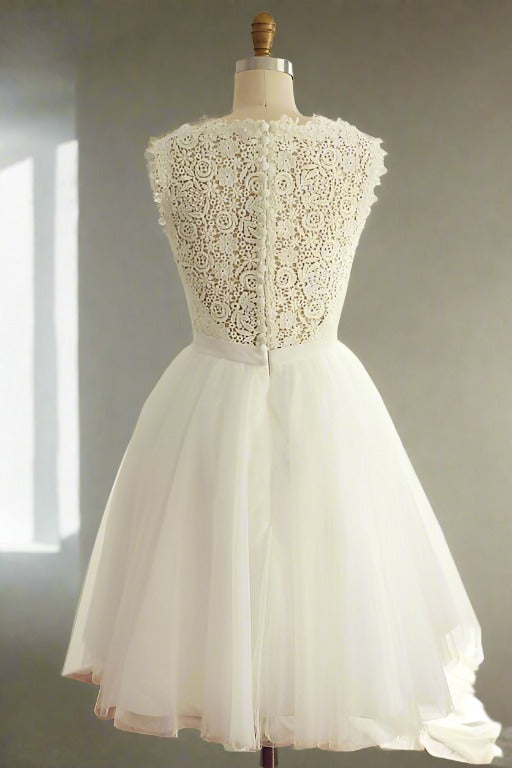 White Crew Neck Lace A-Line Short Wedding Dress