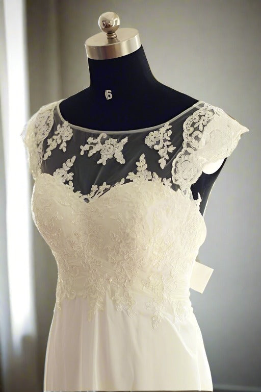 Ivory Cap Sleeves Applique Wedding Dress with Bow