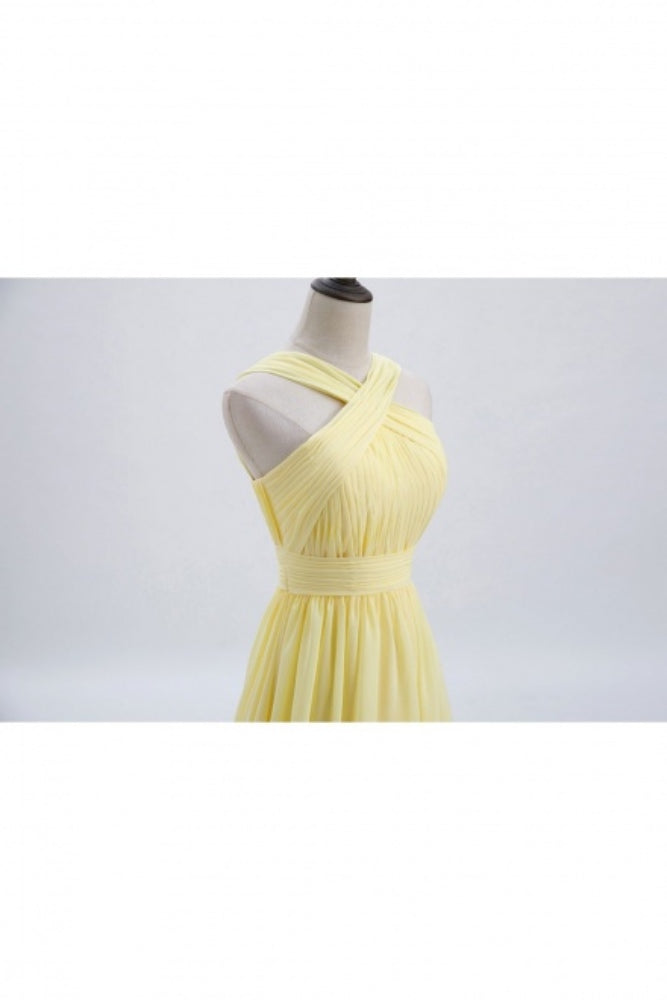 Yellow Criss Cross Halter A-Line Bridesmaid Dress