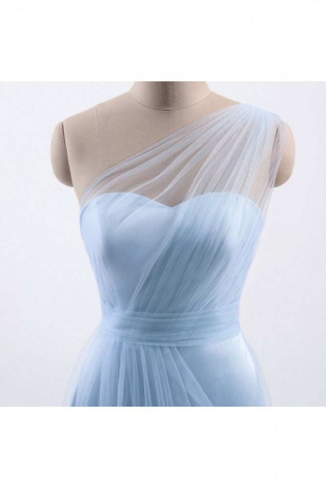 Ice Blue One Shoulder Tulle Bridesmaid Dress