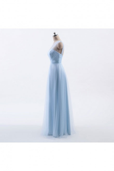 Ice Blue One Shoulder Tulle Bridesmaid Dress