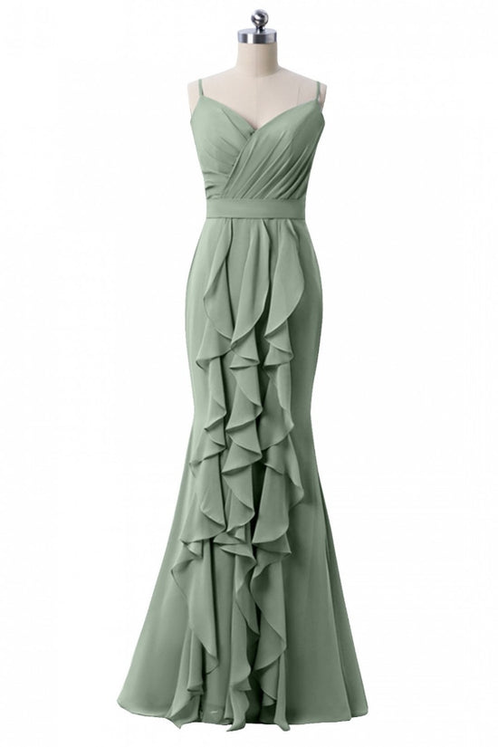 Sage Green Straps Ruffle Mermaid Bridesmaid Dress