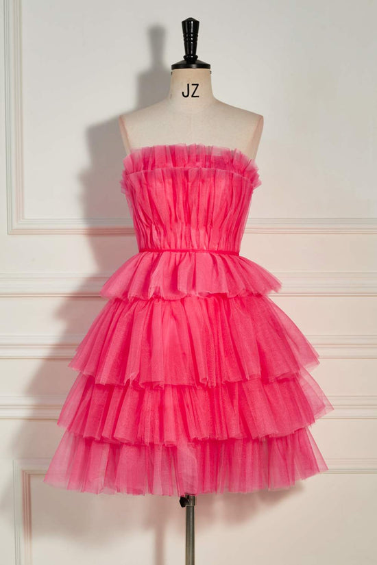 Strapless Watermelon Ruffle A-line Tulle Homecoming Dress