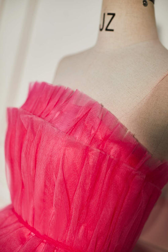 Strapless Watermelon Ruffle A-line Tulle Homecoming Dress