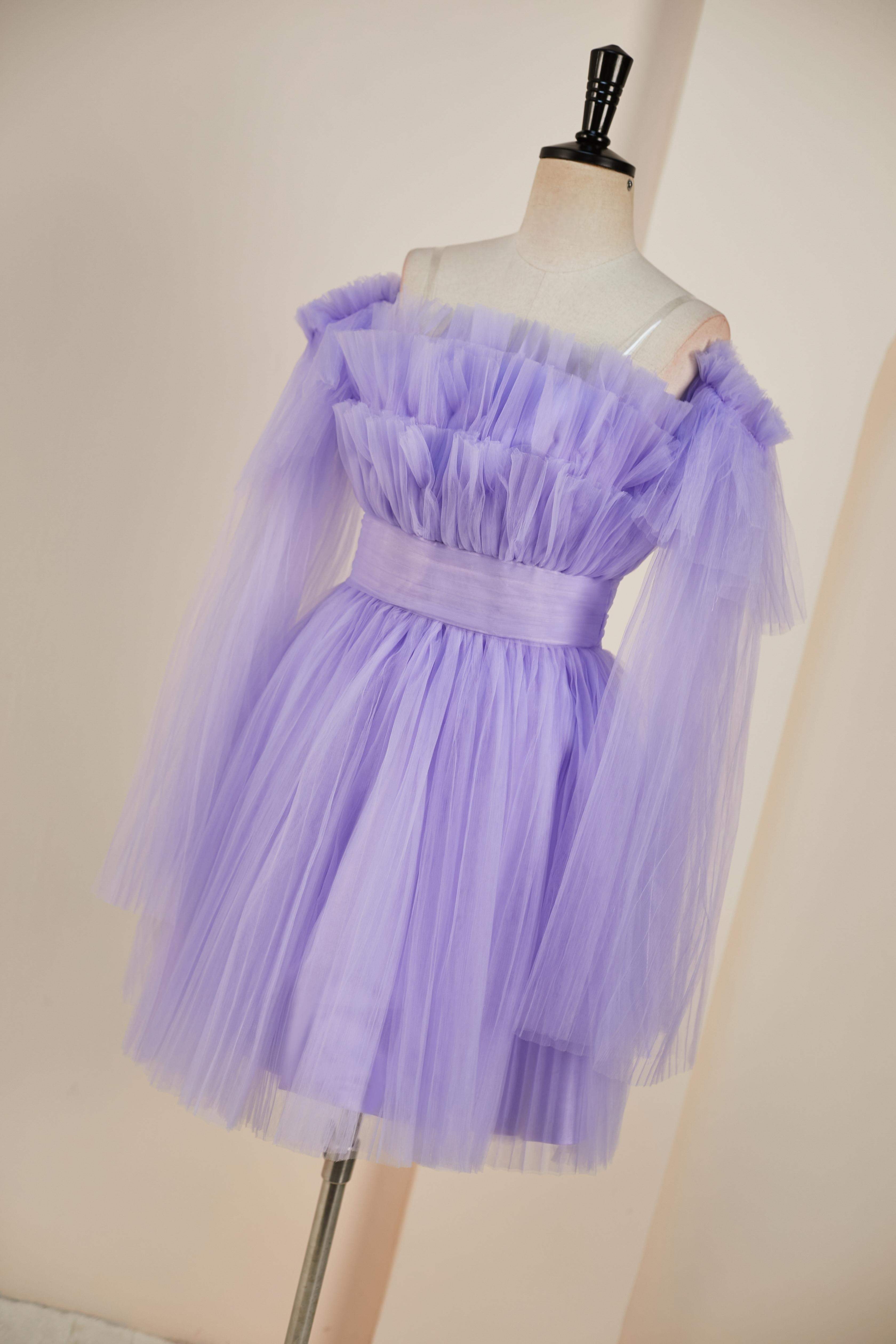 Strapless Lavender A-line Detachable Sleeves Homecoming Dress