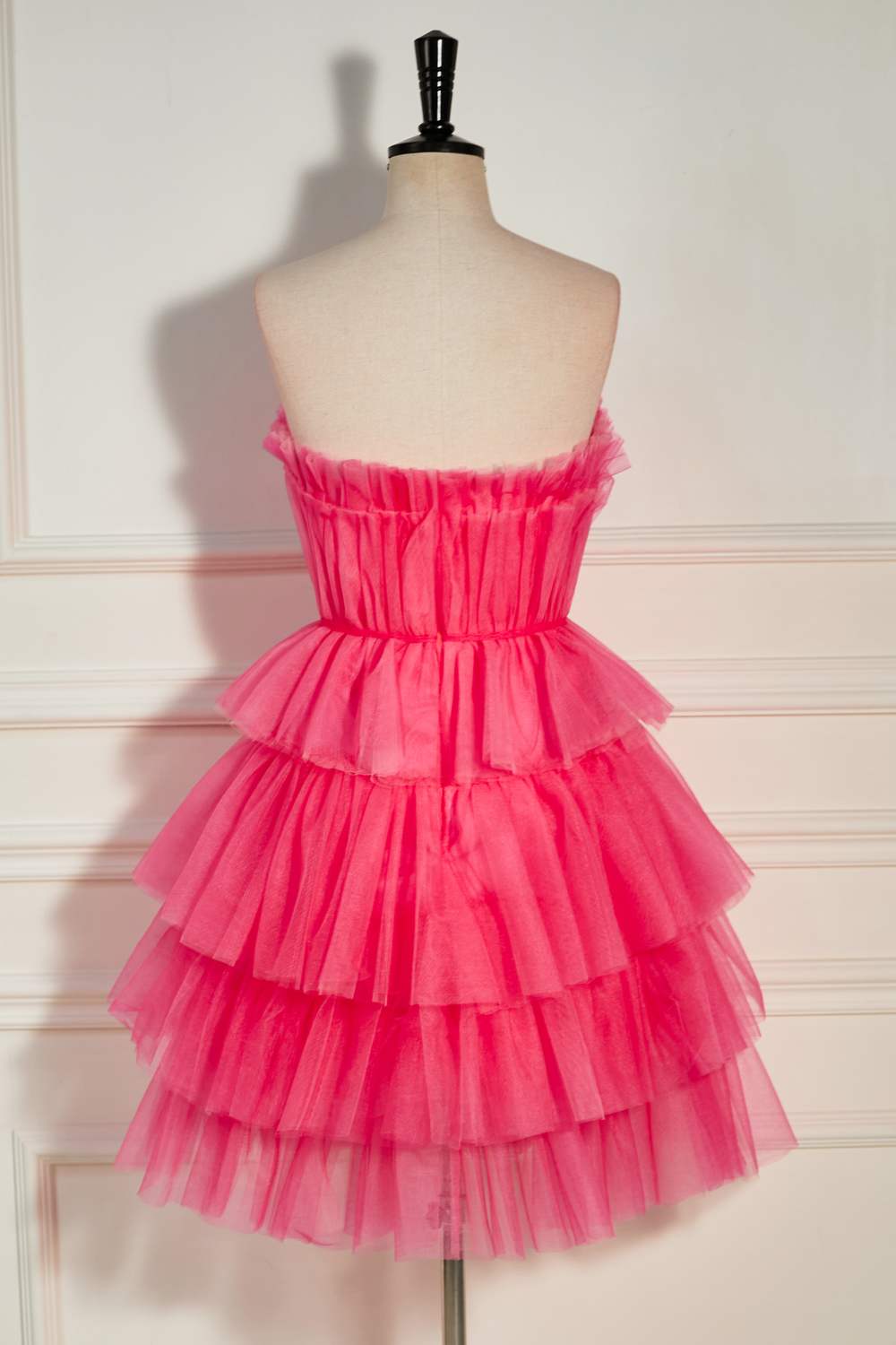 Strapless Watermelon Ruffle A-line Tulle Homecoming Dress