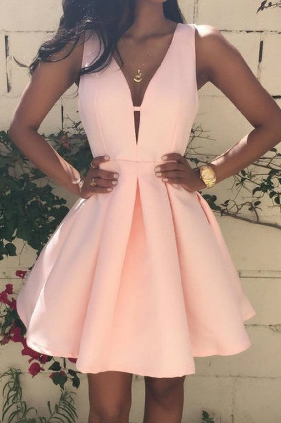 Satin A-Line V-Neck Sleeveless Empire Homecoming Dress